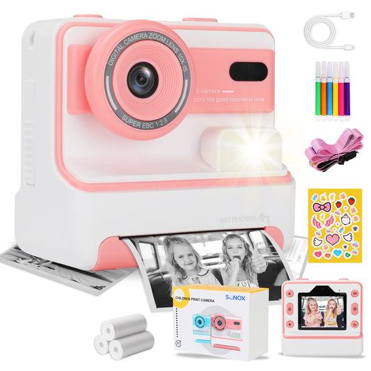 Sqnox Kids Camera Instant Print, Kids Camera 1080P HD with 32G SD Card Print Paper for Boys Girls Age 3-12 Gifts Pink