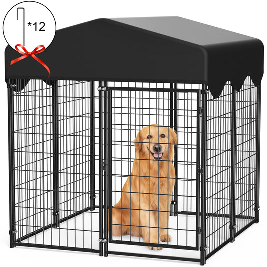 Monasem Dog Kennel with Roof,4.2ft x 4ft x 4.5ft Outdoor Dog Fence with Waterproof UV-Resistant Cover