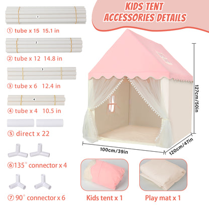 Wisairt Kids Tent, Play Tent Large Playhouse Indoor with Mat Waterproof for Boy Girl Birthday Gift for Kids, Pink